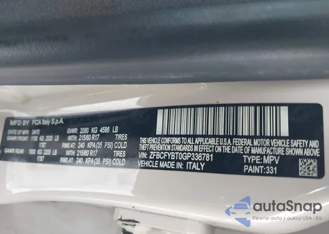 2016 Fiat 500X Easy from USA, damaged, VIN ZFBCFYBT0GP336781